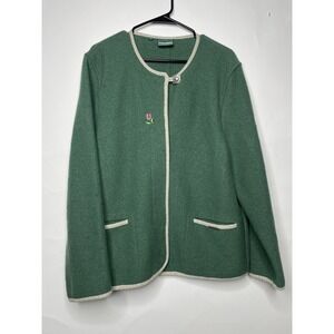 Geiger Pure Wool Cardigan Sweater Size 40 Green Bohemian Heavyweight‎